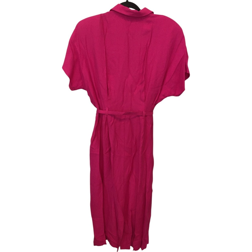 Vintage 80s Pink Belted Shirt Dress Womens Medium Retro Secretary Midi Size 14 - Picture 3 of 8